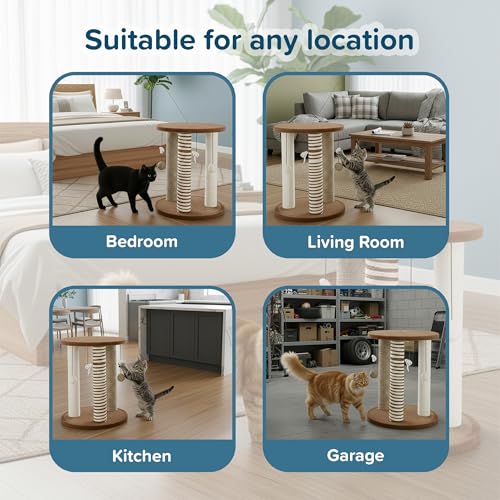 Cat Scratching Post - 3 Scratcher Posts with Carpeted Base Play Area and Perch - Furniture Scratching Deterrent for Indoor Cats by PETMAKER (Brown), Large - color: Brown