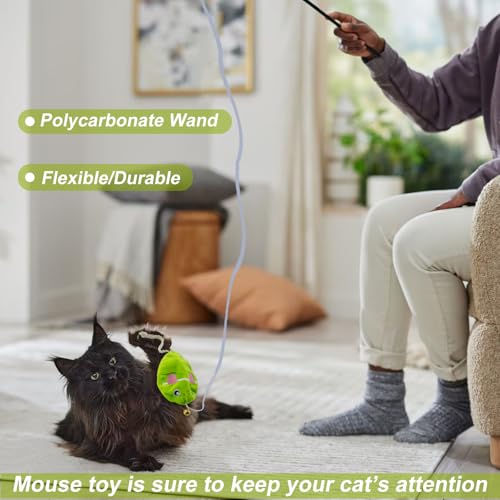 Interactive Cat Toy Wand with Catnip Mouse, Cat Teaser Wand Rainbow String for Bored Indoor Adult Cats and Kittens (2 Pack Mouse) - size: 2 Pack Mouse