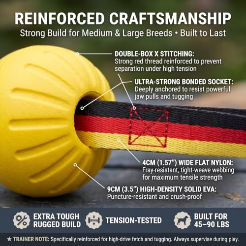 Dog Ball on Strap, Floating EVA Fetch Toy for Large Dogs 45+ lb - size: Large