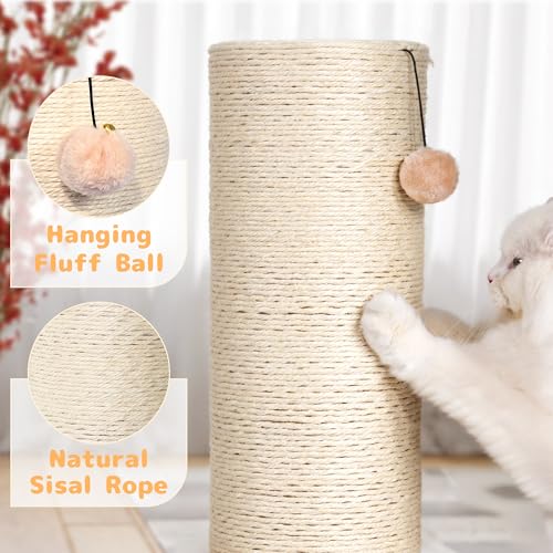 KAMABOKO 29.5" Cat Scratching Post, 7.5" Ultra-Large Diameter Natural Sisal Cat Scratch Post, Scratch-Resistant Tall Cat Scratcher for Indoor Cats, Protect Your Furniture, Beige, Pack of 1 - size: 1