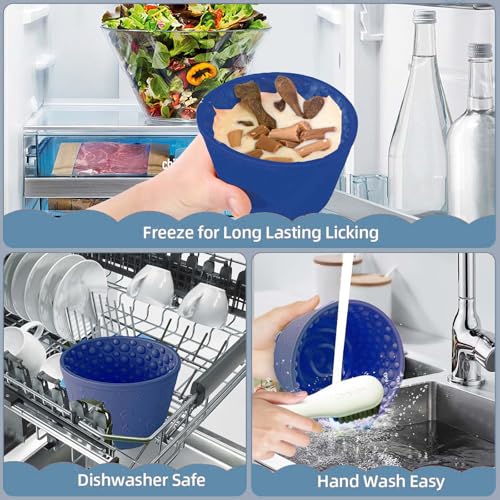 Dog Lick Bowl, Non-Slip Freeze Slow Feeder Small Medium, 1.6 Cup - color: Dark Blue