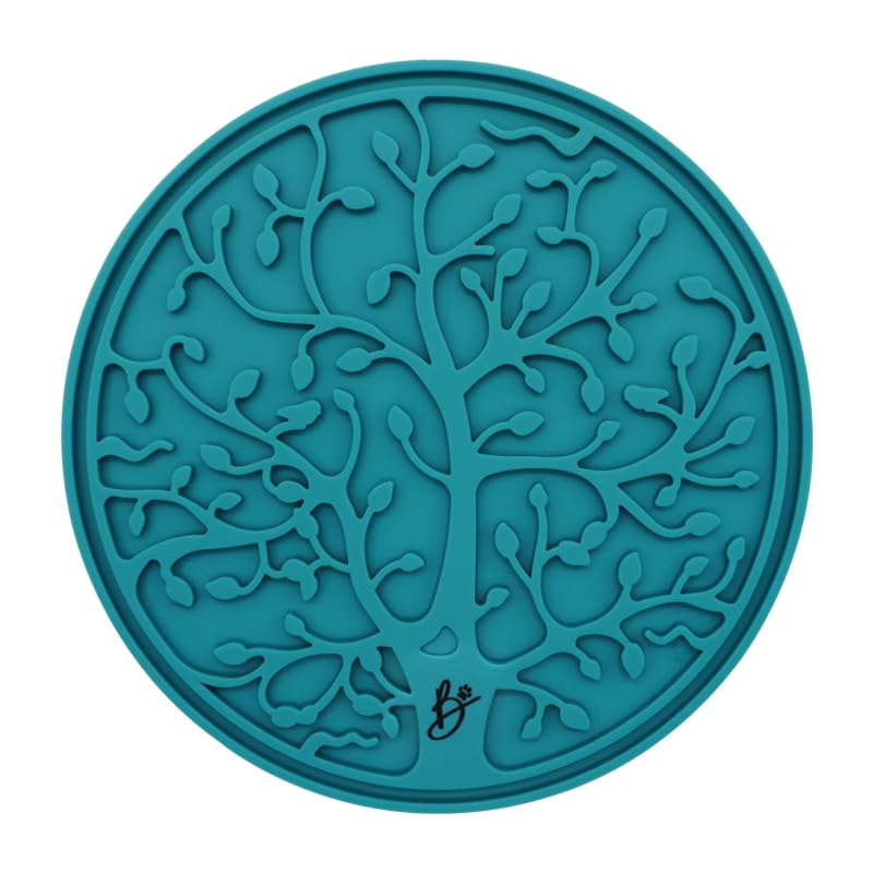 B The Boleo Shop Tree Design Lick Mat for Dogs and Cats, Slow Feeder, Anxiety Relief, Improve Grooming Session, Dog Toy to Keep Busy - color: Blue