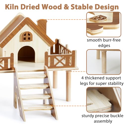 Wooden Hamster Platform and Cute Habitat House with Climbing Ladder - color: platform & house