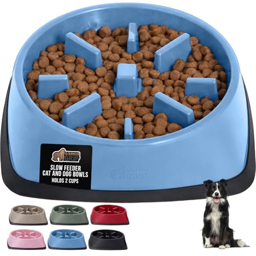 GORILLA GRIP® Patented Slow Feeder Dog and Cat Bowl, BPA Free, 2 Cup Blue - color: Light Blue, size: 2 Cup