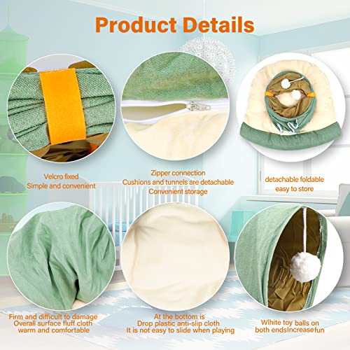 BWOGUE Bunny Tunnel Bed, 2-in-1 Collapsible Rabbit Tunnel Hideout with Mat - color: Green