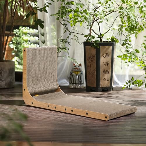 FUKUMARU Cat Scratcher for Indoor Cats, 32.7 Inch L Shaped Cat Scratch Pad - size: 1 Pack 32.7 in Wood Color