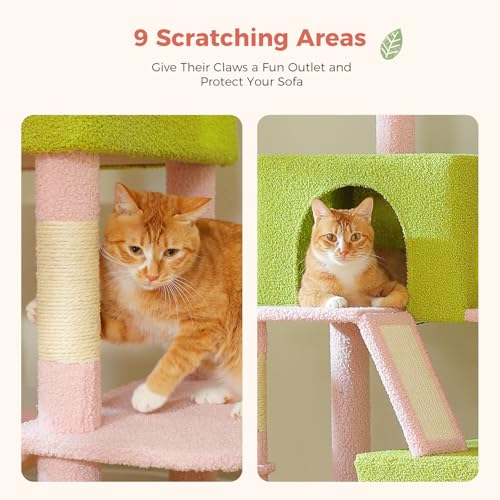 MUTTROS Flower Cat Tree Tall 70.8" for Adult Indoor Cats, 8-Levels Large Cat Tower with 8 Sisal Posts, 2 Hammocks, 2 Condos, Big Perch & 3 Pom Poms for Multi-Cats Household – Carpet Pink - color: Pink, size: 70.8" Tall Cat Tree