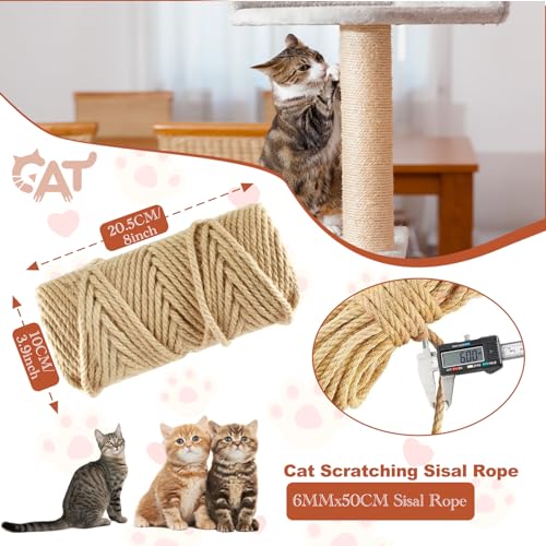 6mm Natural Sisal Rope for Cat Scratching Posts - size: 50M