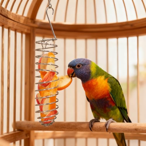 Bird Foraging Toy, Steel Holder for Bird Cage Accessories Hanging Fruit Vegetable Feeder for Parrot Cage Parakeet - size: Average