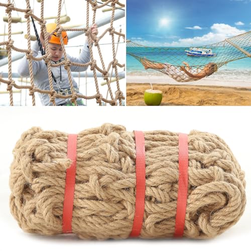 Jute Hemp Rope Net(4ftx12ft), Heavy Duty Natural Climbing Safety Rope Netting Balcony Stairs Fence Garden Playground Protection Net Indoor & Outdoor Decor Rope Net - size: 4ftx12ft