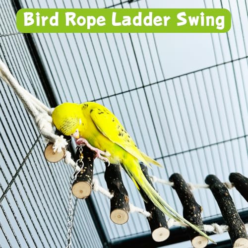 BNOSDM Bird Ladder Wooden 2 PCS Rope Bridge Climbing Chewing Toys 23.6in