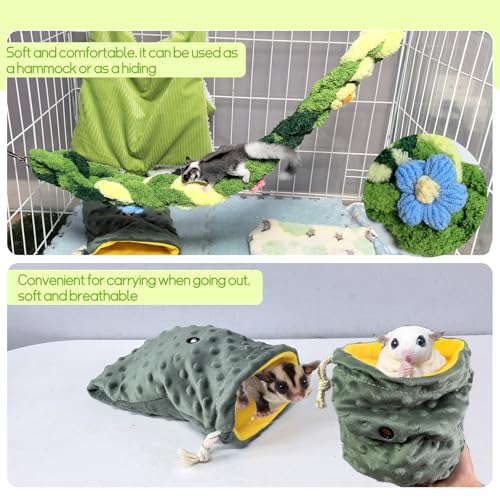 Hamiledyi Rat Hammock 5 Pack Sugar Glider Bed Climbing Ropes Toys Ferret Tunnel Hanging Hammock Swing Hideout Cage Accessories for Hamster Mice Small Animals - color: Green