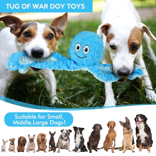 Letsmeet Squeaky Dog Toys Octopus Stuffed Crinkle Toy, Puppy Chew Toys for Teething, Durable Tug of War Interactive Plush Dog Toys for Puppies Small, Medium, and Large Dogs - style: Octopus