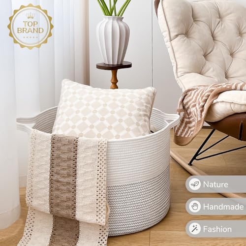 INDRESSME XXXLarge Woven Rope Blanket Basket Living Room White, 90L - color: White, size: 21.7"D x 13.8"H