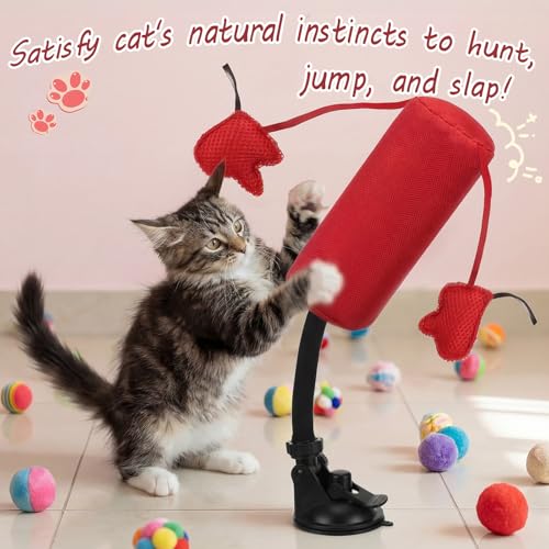 1 Pcs Cat Punch Bag Toy Suction Cup Base Catnip,Red - color: red black