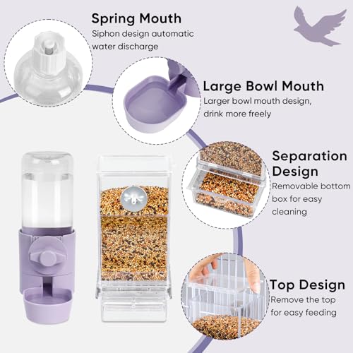 lemtrflo No Mess Bird Feeder Water Dispenser Set, Bird Feeder for Cage - color: Purple