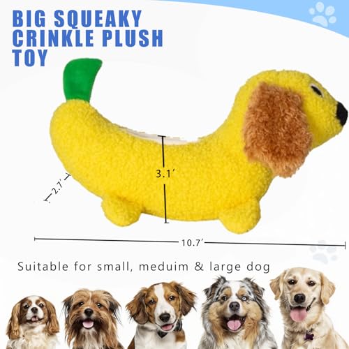 Plush Banana Dog Squeaky Toys, Stuffed Dog Chew Toys for All Breeds - color: Banana Dog