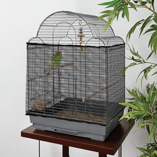 Trinkrittey Adjustable Bird Cage Seed Catcher Net Cover Elastic Band Mesh Cover Black for Parrot Cages - color: Black