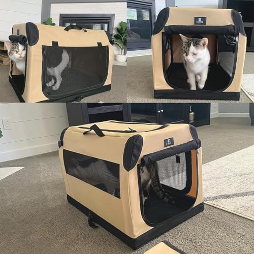 X-ZONE PET 3-Door Portable Soft-Sided Folding Soft Dog Travel Crate Collapsible Pet Kennel,XX-Large, 40 x 27 x 27 Inches,Tan - size: 40.0"L x 27.0"W x 27.0"H