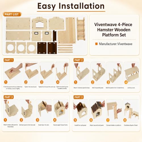 4-Piece 6.3-Inch High Hamster Platform Set, Large House Hideout