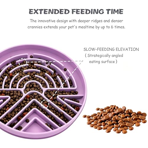 Slow Feeder Dog Bowl for Large & Small Pets, Anti Choking Puzzle Dog Food Bowl with Non-Slip Base, Interactive Pet Slow Eating, Silicone Cat Feeder for Puppies Cats - color: Purple