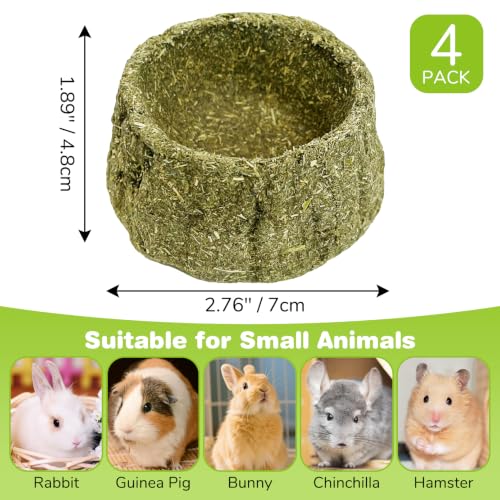 Hamiledyi Guinea Pig Chew Toys 4 Pcs Natural Timothy Hay Treats Chew Bowl