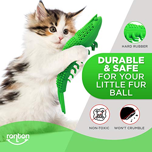 Ronton Catnip Toy - Durable Hard Rubber - Cat Dental Care, Cat Interactive Toothbrush Chew Toy (2 Pack Green & Blue (Shrimp)) - size: 2 Pack (Shrimp)