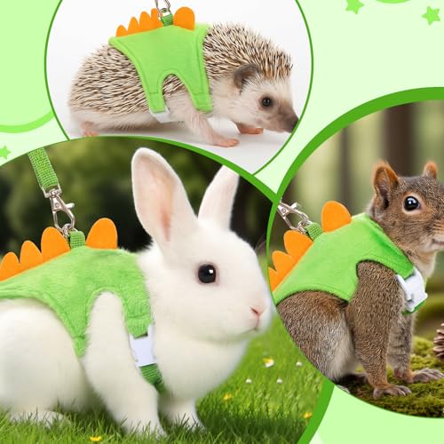 Ferret Harness and Leash Set Small Animals Vest Harness with Safe Bell Dinosaur Shaped Leash Set for Baby Rabbit Guinea Pig Teacup Chihuahua Mouse and Other Small Pet - color: Green