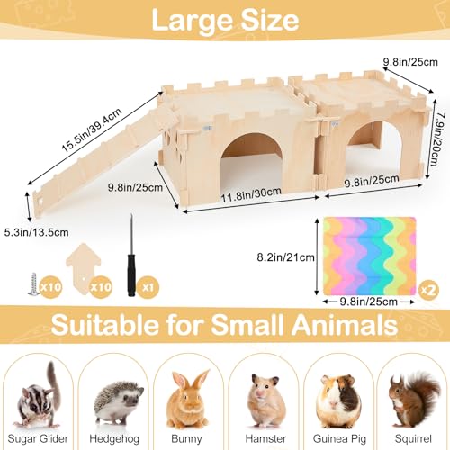 Unicorn Catcher 2 Pack Wooden Guinea Pig Hideout House with Stairs & Mats - size: 2 Houses