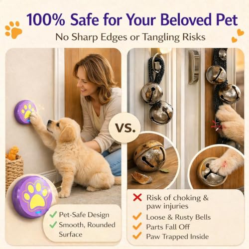 ChunHee Bells for Dog Training to Go Outside - Dog Door Bell with 36 Custom Sounds | Bell for Dogs to Ring to Go Potty | 5 Adjustable Volume(0-115dB) | Teach Puppies to Signal to Go Outside - color: 2 Purple-yellow Button