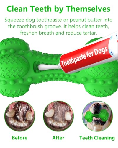 SCHITEC Squeaky Dog Chew Toy for Aggressive Chewers Large Breed, Tough Interactive Teething Rubber Bone for Big Medium Dogs - color: Green