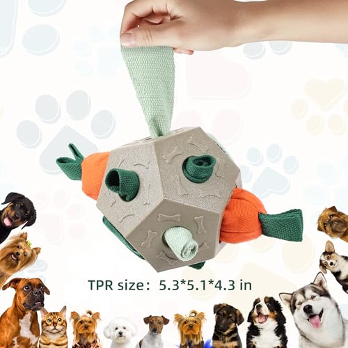Dog Snuffle Ball - Upgrade Ball Interactive Puzzle Dog Toys, Foraging Truffle Pads Puppy Snack Dispenser Slow Feeder Suitable for Any Size Pet with Squeaky Carrot Toys (Apricot) - color: Apricot