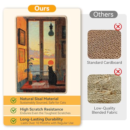 3-in-1 Sisal Cat Scratcher Mat 23.6x15.7 – Durable Scratch Rug for Floor & Wall with Sticker Tape, Protects Couch, Carpet & Furniture, Anti-Slip, Pet-Safe for Indoor/Outdoor Cats, Golden Afterglow - color: GoldenAfterflow