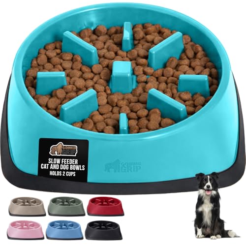 GORILLA GRIP® Patented Slow Feeder Dog Bowl, BPA Free, 2 Cup Turquoise - color: Turquoise, size: 2 Cup