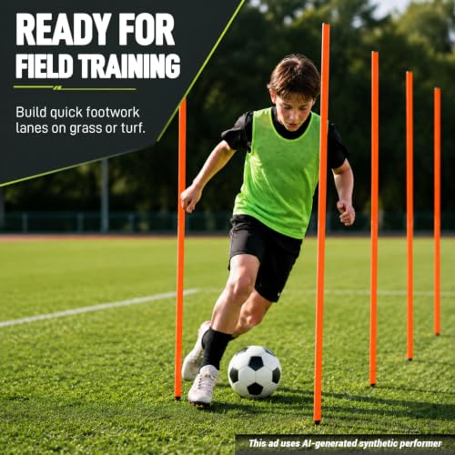 6 Pcs 5FT Adjustable Agility Training Poles for Soccer,Basketball,Football,Dog,Horse Training-Speed and Agility Training Equipment Sports Training Sticks with Stainless Steel Ground Nails - color: Orange