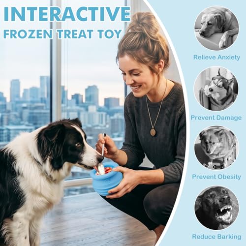 Treat Dispensing Dog Toy, Long-Lasting Interactive Puzzle Toys for Dogs, Stuffable Dog Enrichment Frozen Lick Treat Toy for Boredom, BPA Free Silicone Fetch Catch Chew Toy (Light Blue,L) - color: Light blue, size: L