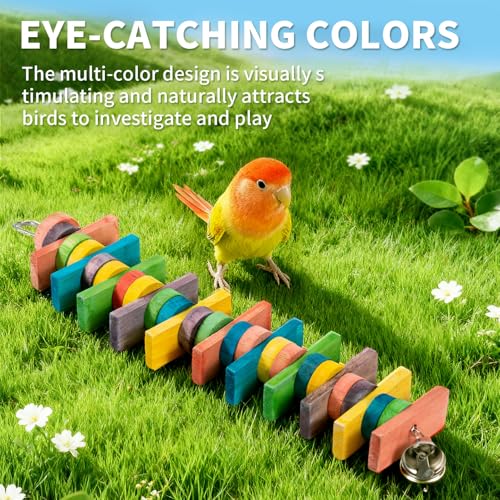2 PCS 14.37" Multicolored Bird Toys - Natural Wooden Block Chew Parrot Toys - style: Style 2