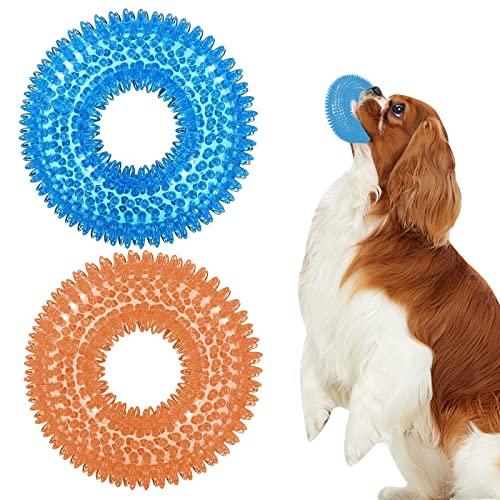 BLMHTWO 2PCS Dog Ring Toy, Dog Spiky Ring Squeaky Rings for Dogs
