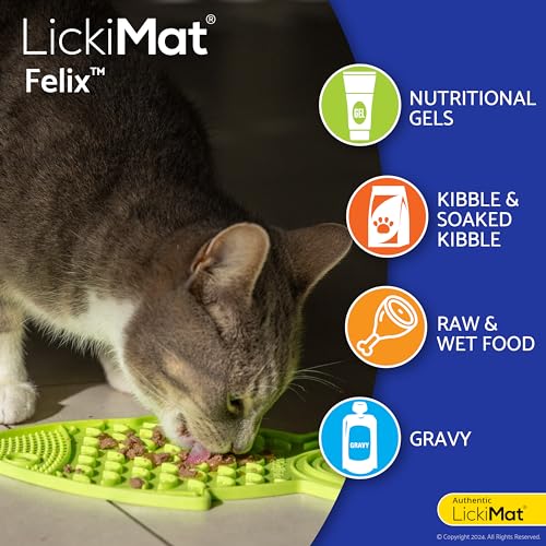 Lickimat Casper & Felix, Fish-Shaped Cat Slow Feeders Lick Mat, Boredom Anxiety Reducer; Perfect for Food, Treats and Anxiety Reduction. (Turquoise & Green) - color: Turquoise & Green