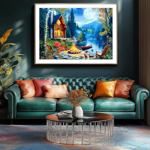 1000 Piece Jigsaw Puzzles for Adults, Lakeside Cabin with Letter - color: Blue - Lakeside Canoe