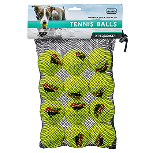 Franklin Sports Ready Set Fetch Squeaker Tennis Ball Dog Toy - 12 Pack - size: Pack of 12, style: Standard 2.7" Yellow
