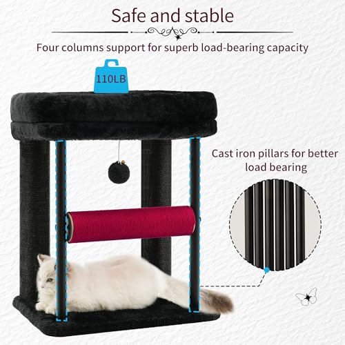 Hey-brother Cat Tree, Sturdy Tower with Sisal-Wrapped Columns, MPJ010SBR - color: Black and Red, size: 18.9 inches