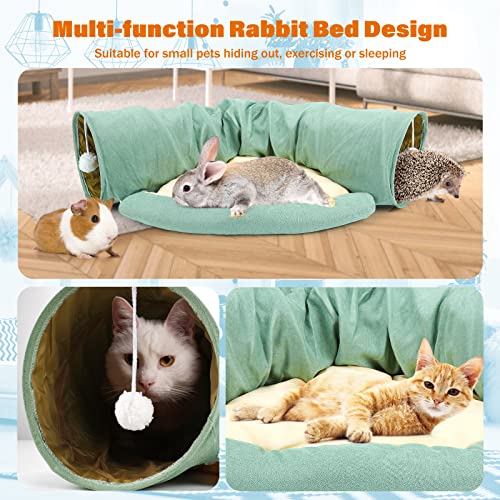 BWOGUE Bunny Tunnel Bed, 2-in-1 Collapsible Rabbit Tunnel Hideout with Mat - color: Green
