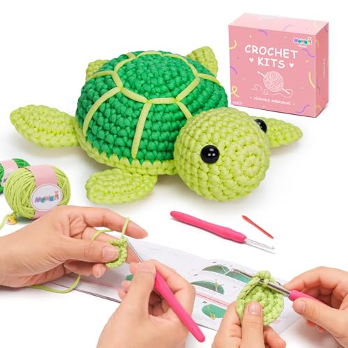 Mewaii Green Sea Turtle Crochet Kit for Beginners, 40% Extra Yarn - color: Light and Dark Green