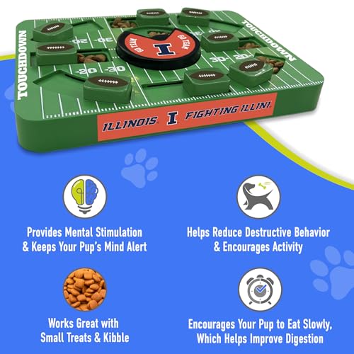 Pets First NCAA Illinois Large Puzzle Toy, Interactive Treat Dispenser, Slow Feeding Toy for Dogs, New Large Size - color: Illinois Fighting Illini, size: Large