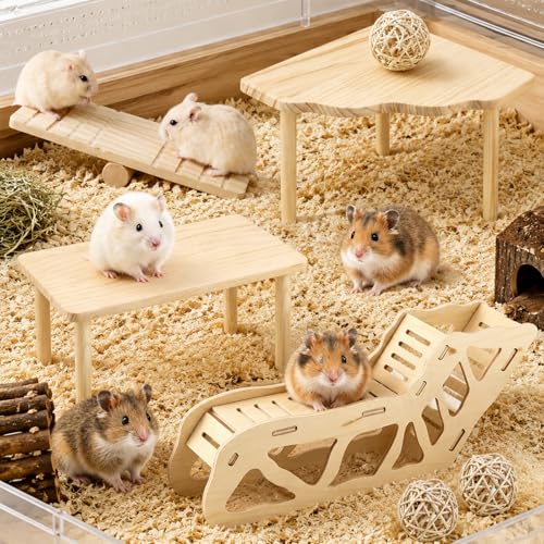 7 Pack Wooden Hamster Platform with Climbing Ladder