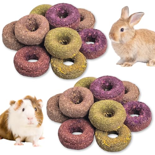 Fhiny 20 PCS Rabbit Chew Toys, Natural Timothy Grass Rabbit Treats with Three Flavors of Fruits and Vegetables, Strawberry and Oat, Small Animal Molar Toys for Chinchillas Guinea Pigs Hamsters