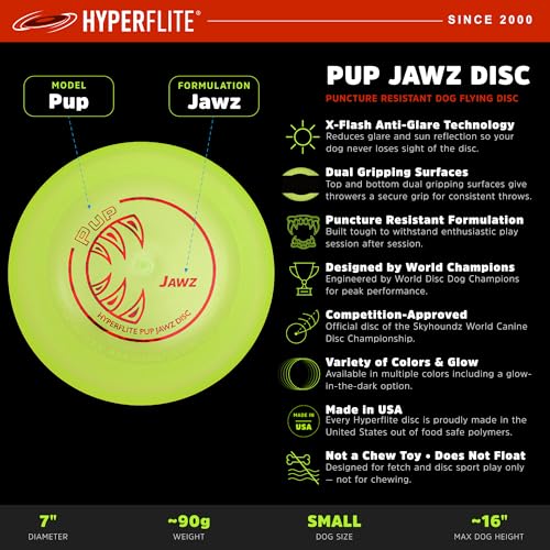 Hyperflite Pup Jawz Puncture Resistant Dog Flying Disc, Small Dogs - color: Yellow