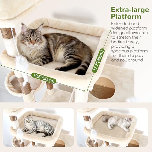 Globlazer Extra Large Cat Tower for Big Cats 20 lbs, 81in, F81, Beige - color: Beige