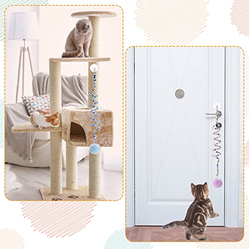 Woanger 4 Pcs Cat Spring Toys Hanging Door Interactive Cat Toys with Bell Long Tail Stretchable Soft Plush Teaser Ball for Kitten Chase Play and Kill Time, Gradient